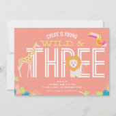 Jonge, wilde en drie meisjes verjaardagsuitnodigin kaart (Voorkant)