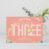 Jonge, wilde en drie meisjes verjaardagsuitnodigin kaart (Staand voorkant)