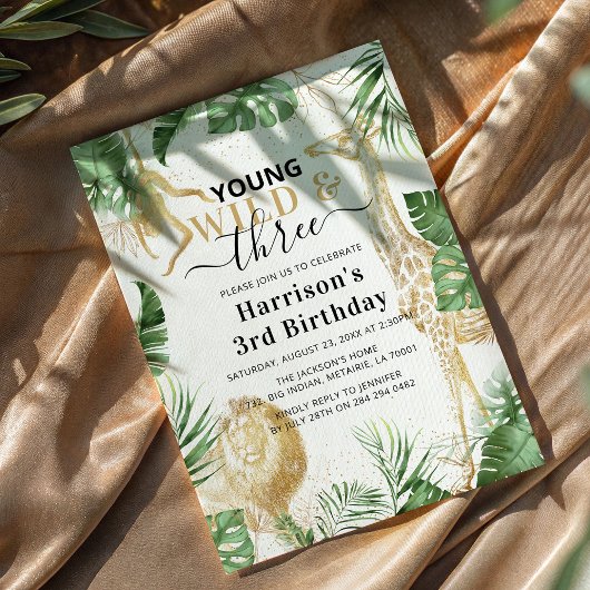 Jonge, Wilde en Drie Oerwoud Greenery Birthday Par Kaart