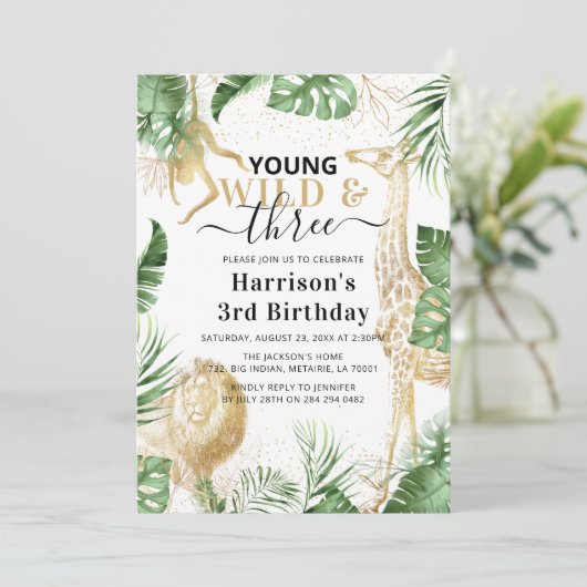 Jonge, Wilde en Drie Oerwoud Greenery Birthday Par Kaart (Staand voorkant)