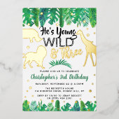 Jonge wilde en drie Oerwouden jongens 3e verjaarda Folie Uitnodiging (Voorkant)