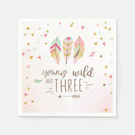 Jonge wilde en drie papieren "Napkin Pink Gold Gir Servet