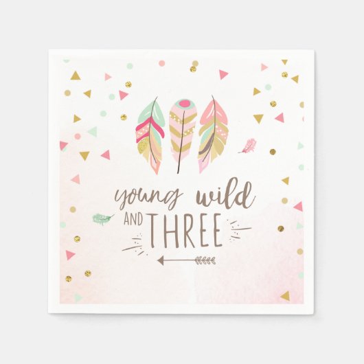Jonge wilde en drie papieren "Napkin Pink Gold Gir Servet (Voorkant)