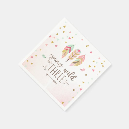 Jonge wilde en drie papieren "Napkin Pink Gold Gir Servet (Hoek)
