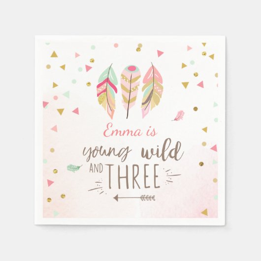 Jonge wilde en drie papieren "Napkin Pink Gold Gir Servetten (Voorkant)