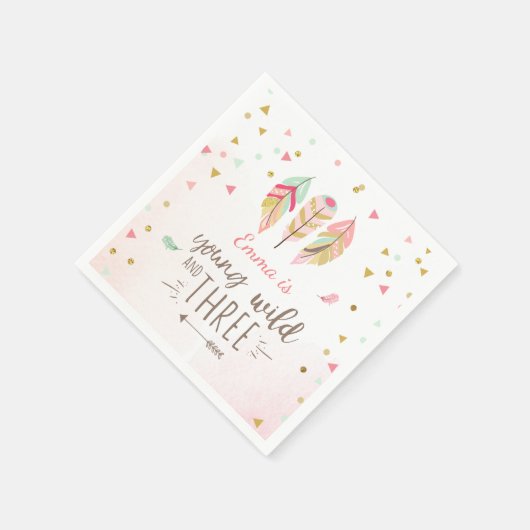 Jonge wilde en drie papieren "Napkin Pink Gold Gir Servetten (Hoek)