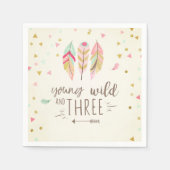 Jonge wilde en drie papieren "Napkin Pink Gold Gir Servetten (Voorkant)