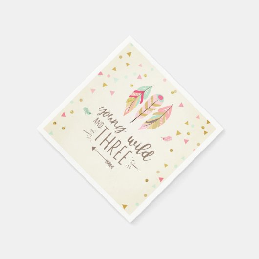 Jonge wilde en drie papieren "Napkin Pink Gold Gir Servetten (Hoek)
