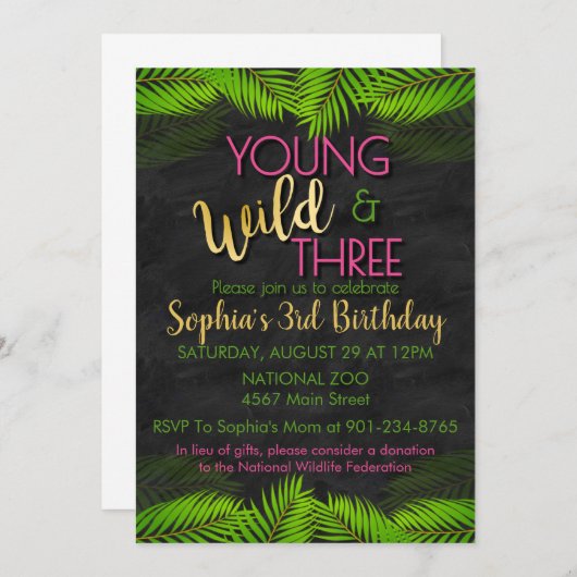 Jonge wilde en Drie Partij Wilde Derde Dag Kaart (Voorkant / Achterkant)