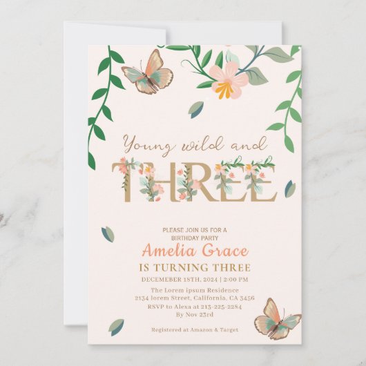 Jonge wilde en drie perzik bloemen 3e verjaardag kaart (Voorkant)