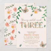 Jonge wilde en drie perzik bloemen 3e verjaardag kaart (Voorkant / Achterkant)