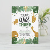 Jonge Wilde en Drie Safari Animals Boy Birthday Kaart (Staand voorkant)