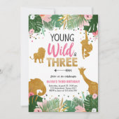 Jonge wilde en drie Safari Animals Girl Birthday Kaart (Voorkant)