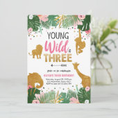 Jonge wilde en drie Safari Animals Girl Birthday Kaart (Staand voorkant)