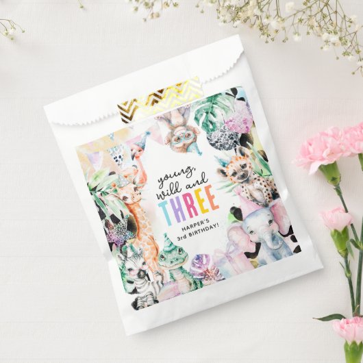 Jonge wilde en drie Safari-dieren 3e verjaardag Bedankzakje (Gezegeld)