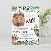 Jonge Wilde en Drie Safari Dieren 3e Verjaardag Kaart (Staand voorkant)