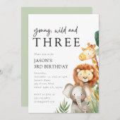 Jonge Wilde en Drie Safari Dieren 3e Verjaardag Kaart (Voorkant / Achterkant)