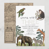 Jonge wilde en drie Safari-dieren 3e verjaardag Kaart (Voorkant / Achterkant)