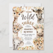 Jonge Wilde en Drie Safari Dieren 3e Verjaardag Kaart (Voorkant)