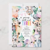 Jonge wilde en drie Safari-dieren 3e verjaardag Kaart (Voorkant)