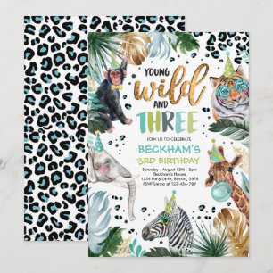 Jonge wilde en Drie Safari-dieren 3rd Boy Birthday Kaart