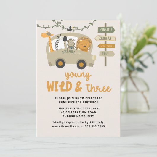 Jonge, wilde en Drie Safari-dieren Derde verjaarda Kaart (Staand voorkant)