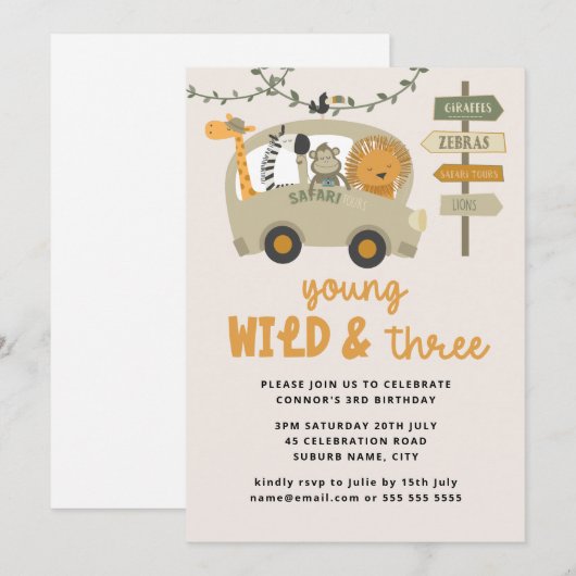 Jonge, wilde en Drie Safari-dieren Derde verjaarda Kaart (Voorkant / Achterkant)