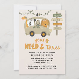 Jonge, wilde en Drie Safari-dieren Derde verjaarda Kaart