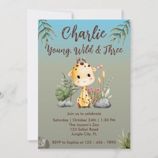 Jonge Wilde en Drie Safari Dieren Giraffe 3e Kaart (Voorkant)