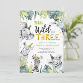 Jonge Wilde en Drie Safari Dieren Jongen Verjaarda Kaart (Staand voorkant)