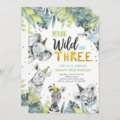 Jonge Wilde en Drie Safari Dieren Jongen Verjaarda Kaart (Voorkant / Achterkant)