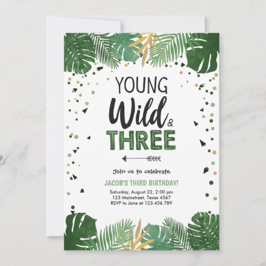 Jonge Wilde en Drie Safari Dieren Jongen Verjaarda Kaart (Voorkant)