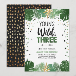 Jonge Wilde en Drie Safari Dieren Jongen Verjaarda Kaart