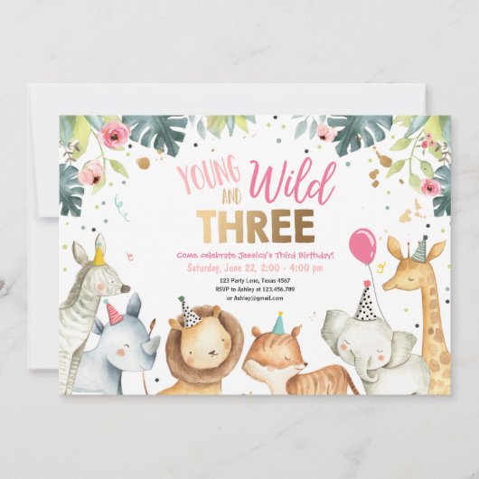 Jonge wilde en drie Safari Girl Anithday Kaart (Voorkant)