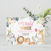 Jonge wilde en drie Safari Girl Anithday Kaart (Staand voorkant)