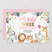 Jonge wilde en drie Safari Girl Anithday Kaart (Voorkant / Achterkant)