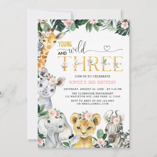 Jonge wilde en drie Safari Oerwoud dierdag Kaart (Voorkant)