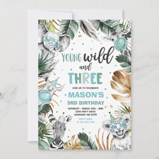 Jonge wilde en drie Safari Oerwouden Partij Kaart (Voorkant)