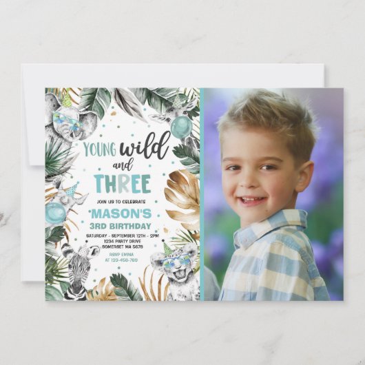 Jonge wilde en drie Safari Oerwouden Partij Kaart (Voorkant)