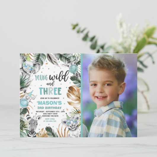 Jonge wilde en drie Safari Oerwouden Partij Kaart (Staand voorkant)