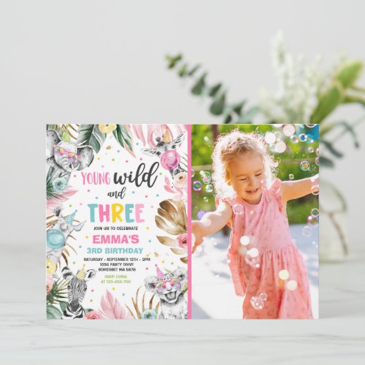 Jonge wilde en drie Safari Oerwouden Partij Kaart (Staand voorkant)