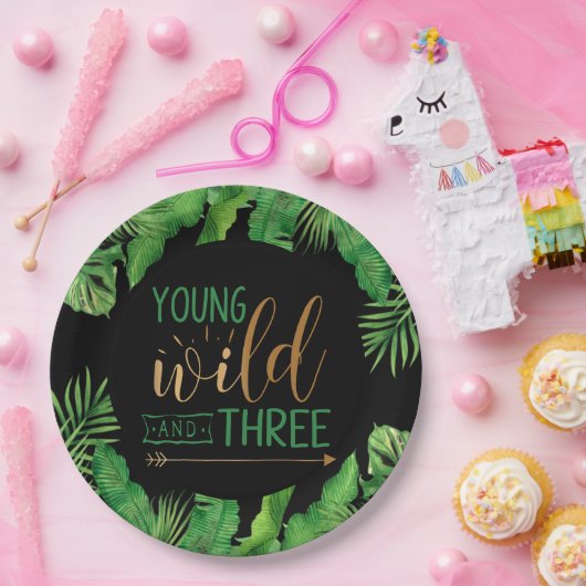 Jonge, wilde en drie verjaardagsfeestjes papieren bordje (Feest)