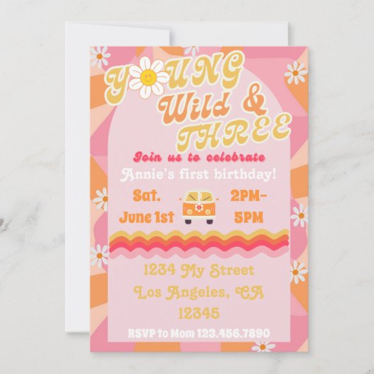 Jonge, wilde en drie verjaardagsuitnodigingen kaart (Voorkant)