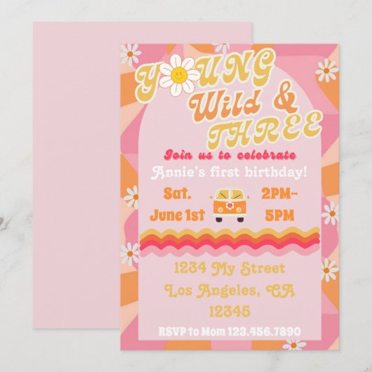 Jonge, wilde en drie verjaardagsuitnodigingen kaart (Voorkant / Achterkant)