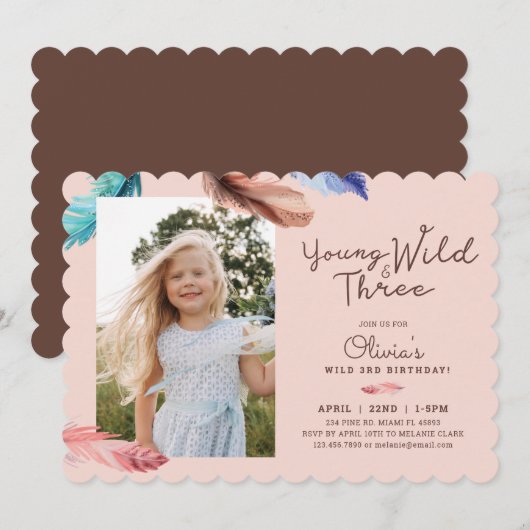 Jonge Wilde en Drie Waterverf Boho Feathers Foto Kaart (Voorkant / Achterkant)