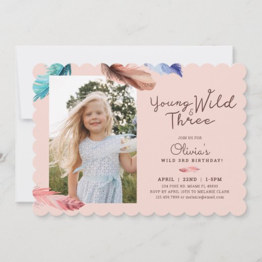 Jonge Wilde en Drie Waterverf Boho Feathers Foto Kaart (Voorkant)