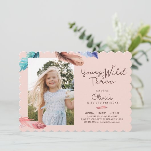 Jonge Wilde en Drie Waterverf Boho Feathers Foto Kaart (Staand voorkant)