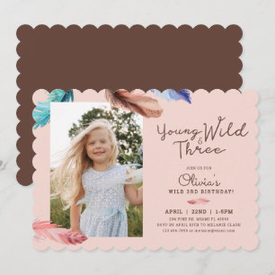Jonge Wilde en Drie Waterverf Boho Feathers Foto Kaart