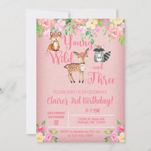 Jonge wilde en drie Woodland meisje uitnodigen. Kaart (Voorkant)