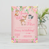 Jonge wilde en drie Woodland meisje uitnodigen. Kaart (Staand voorkant)